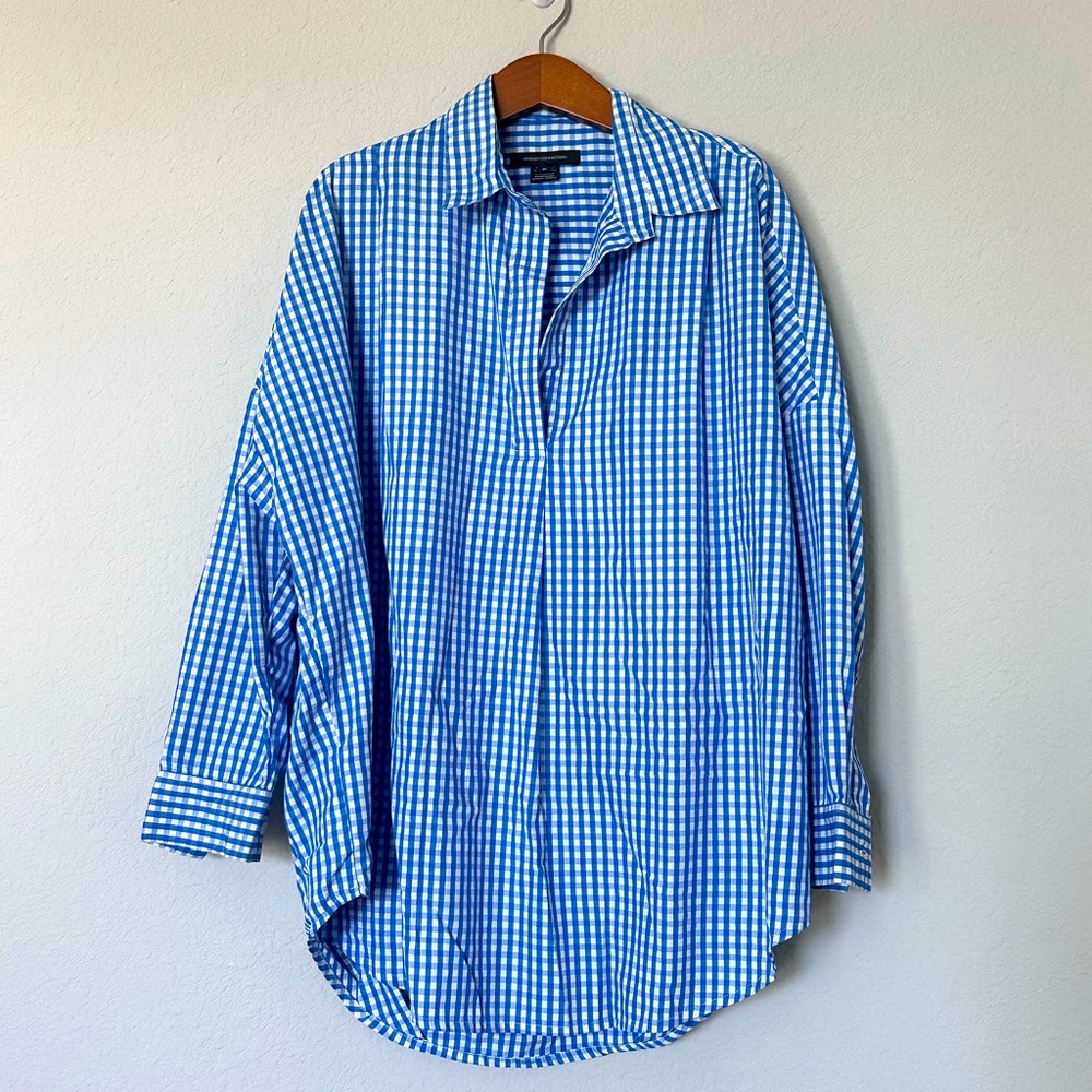 French Connection blue gingham collared shirt medium